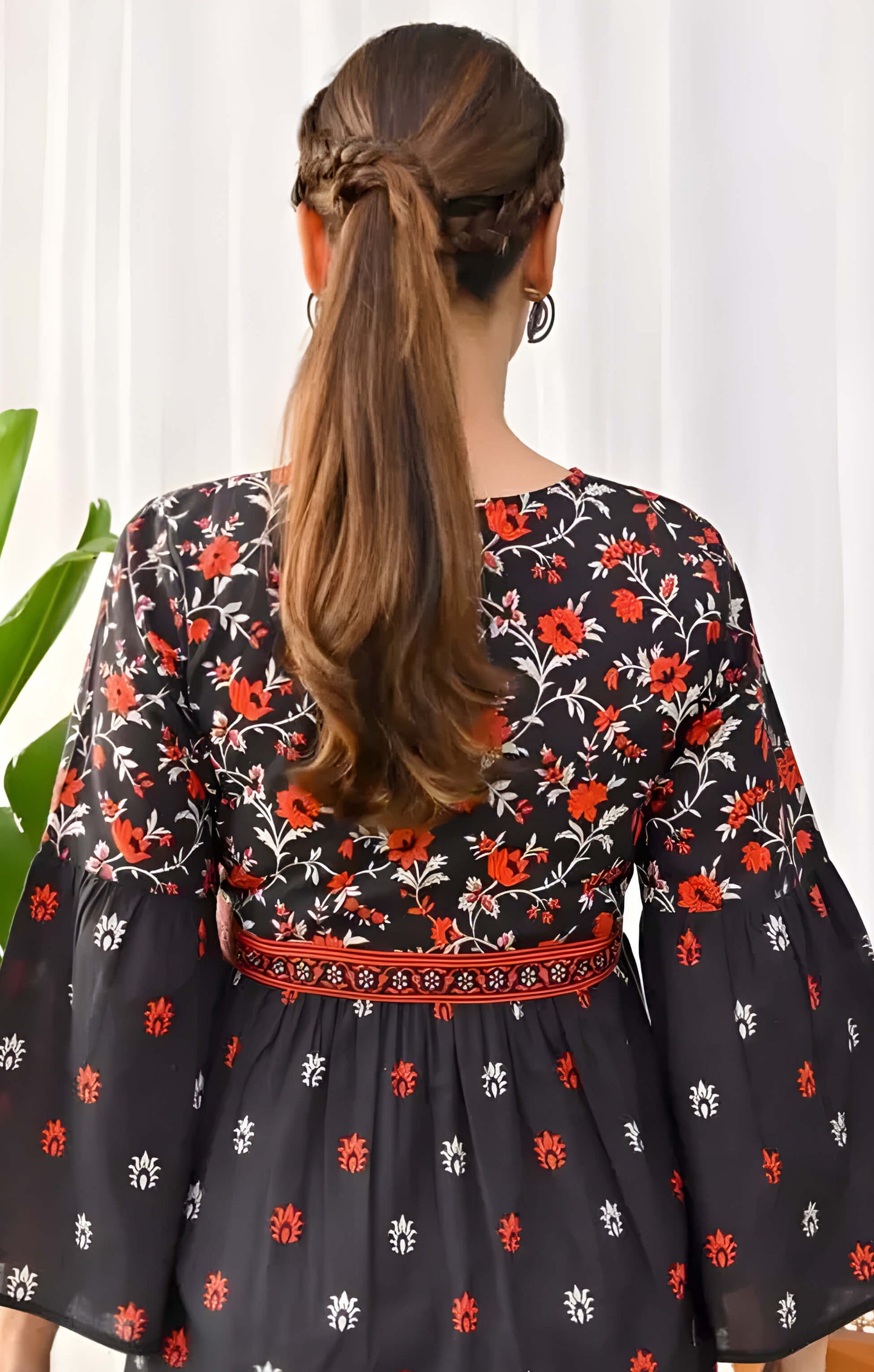Women's Trendy, Beautiful, Rayon, V-neck, Floral Printed, Designer Topper In Black Color with Three-Quarter Sleeves & Printed Pattern