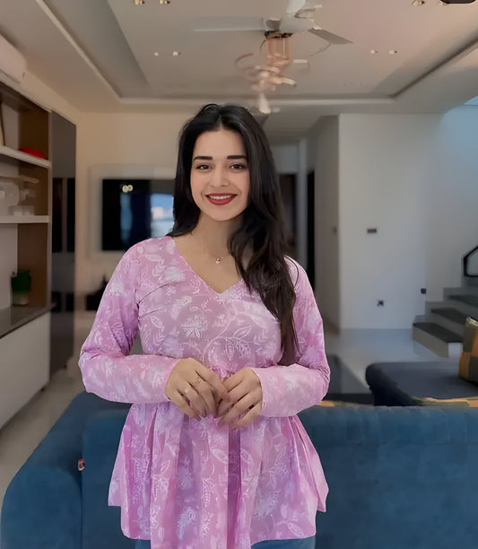 Charming Pink V-Neck Kurti Top – Casual & Everyday Wear