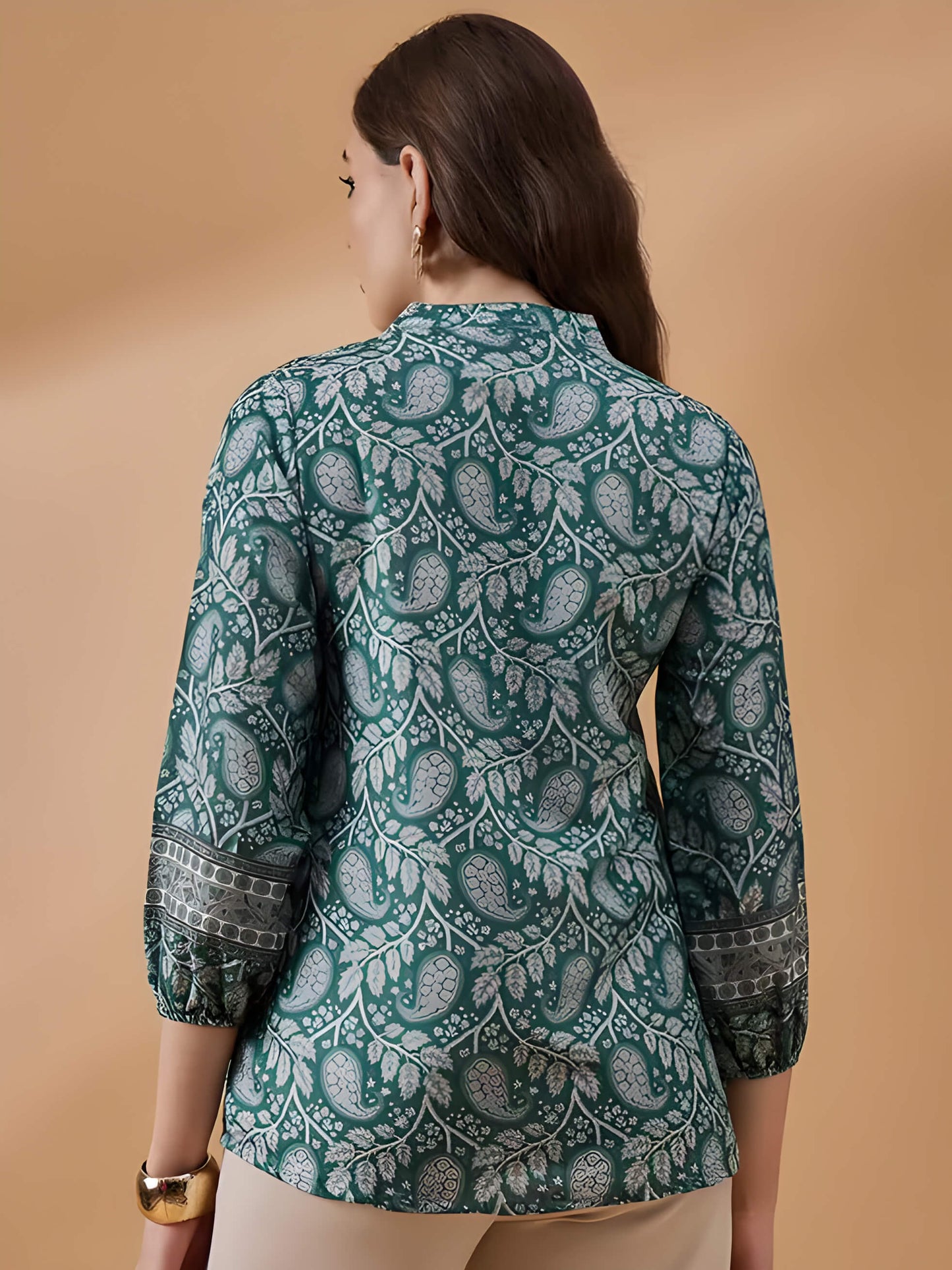 Winza Designer Women's Green Floral Printed Polyrayon Casual 3/4 Sleeve Top