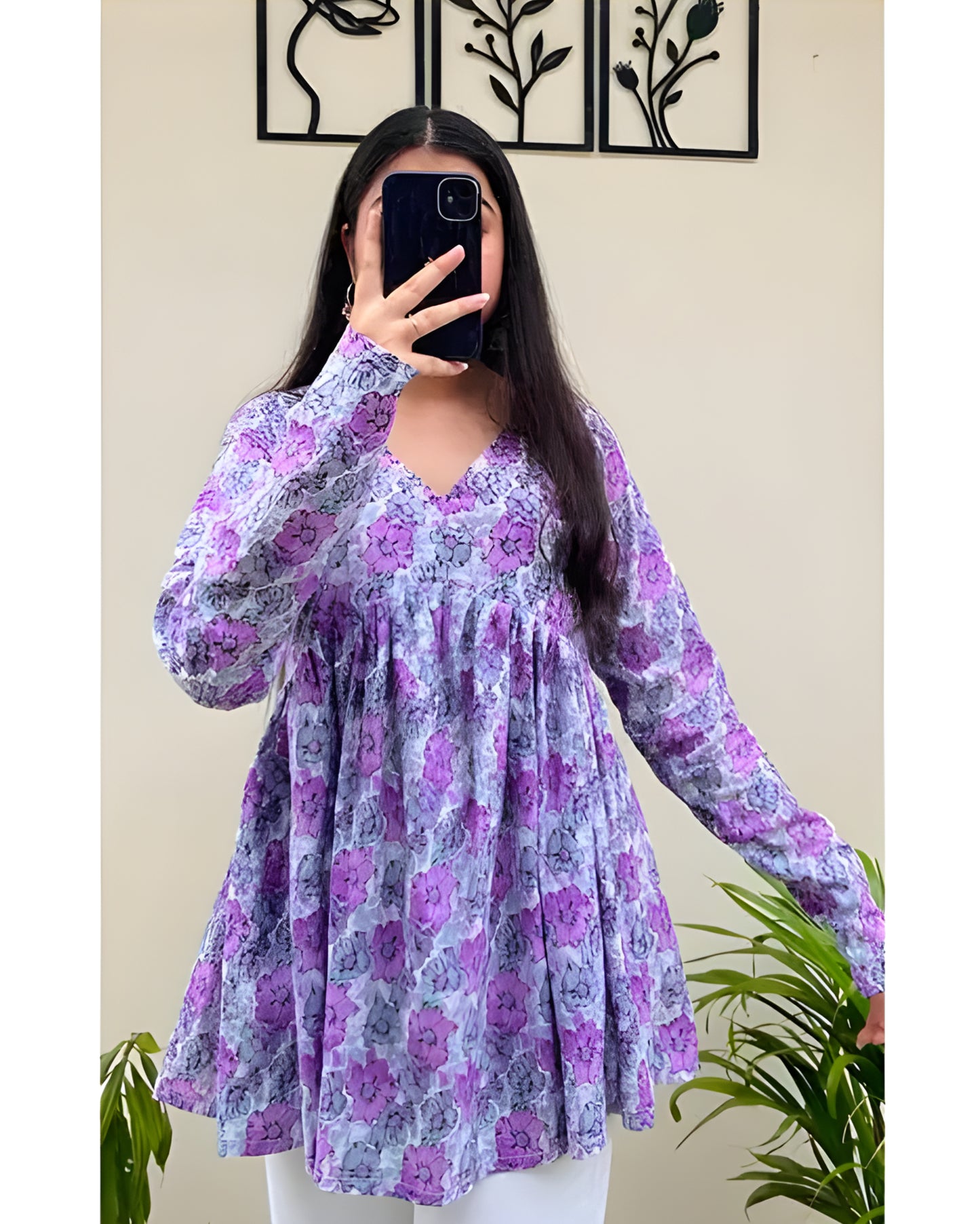 Floral Bliss Women's Purple Printed Flared Kurti Top