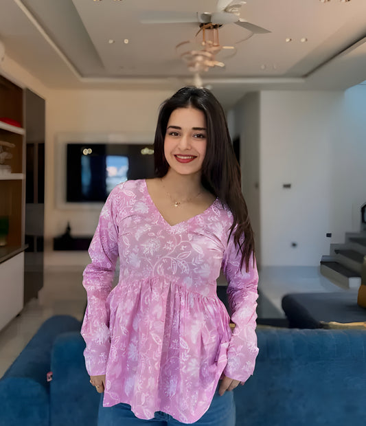 Charming Pink V-Neck Kurti Top – Casual & Everyday Wear