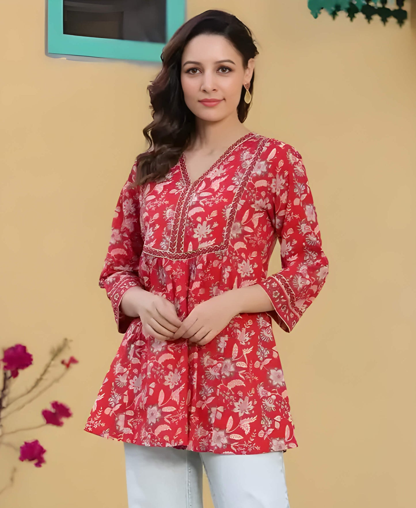 Elegant Red Floral Printed Kurti for Women – Stylish Ethnic Wear