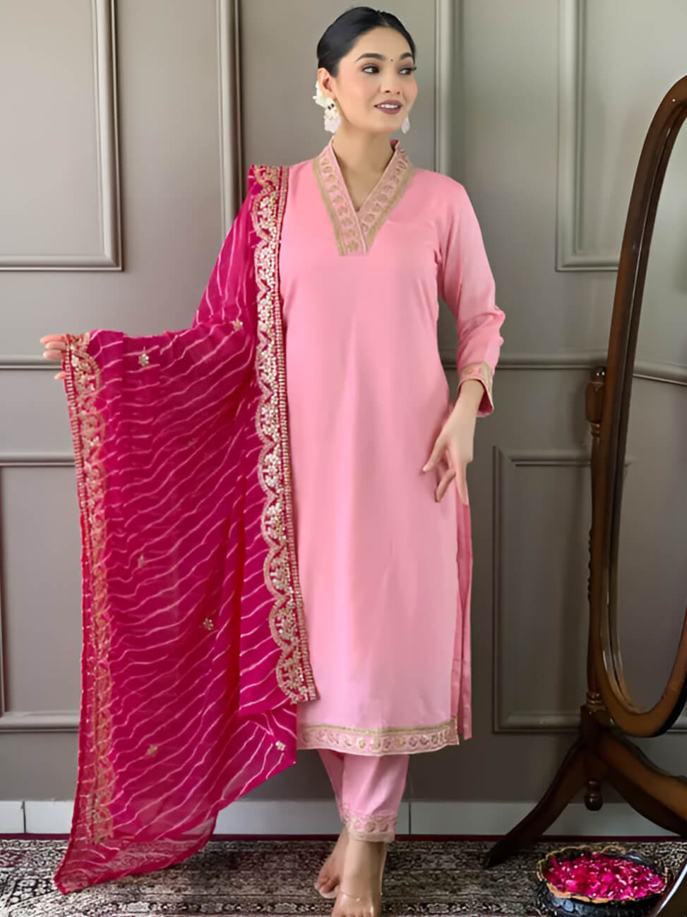 Women Embroidered Viscose Silk Blend kurta Pant Dupatta set