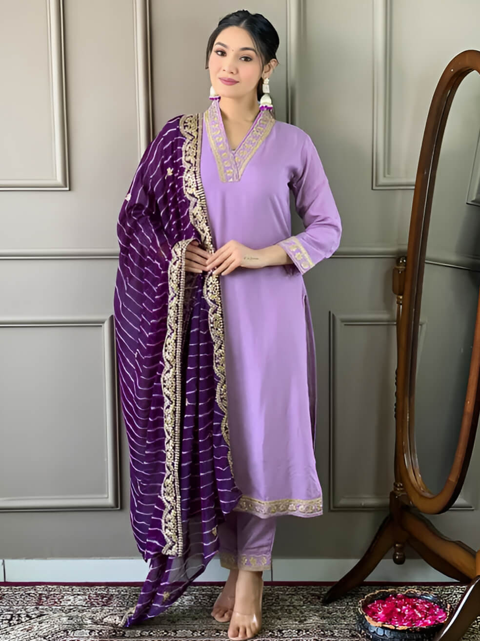 Women Embroidered Viscose Silk Blend kurta Pant Dupatta set