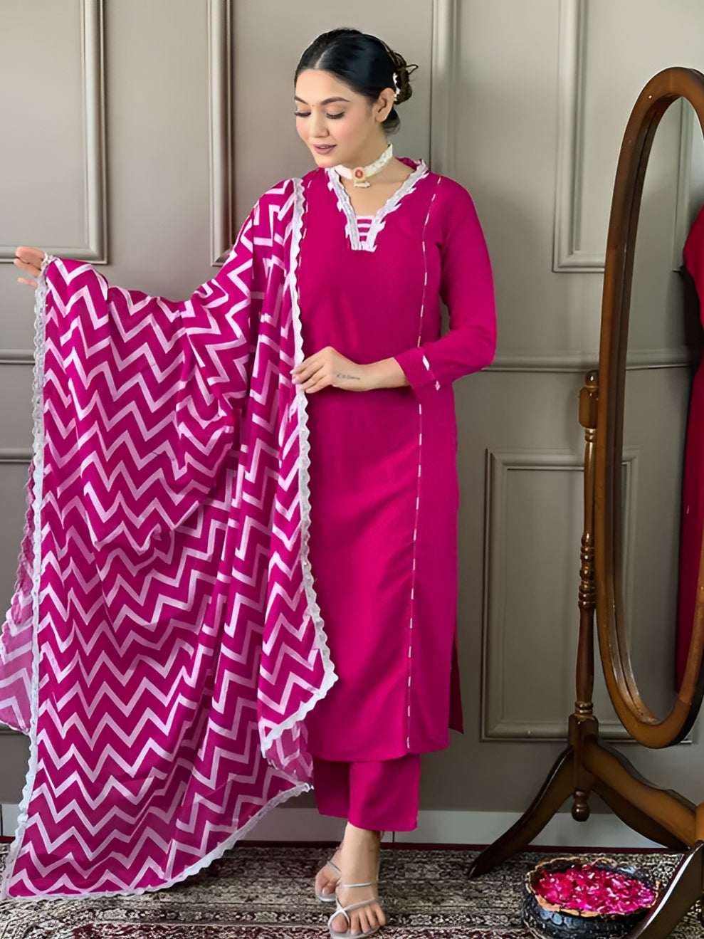 Women Embroidered Viscose Silk Blend kurta Pant Dupatta set