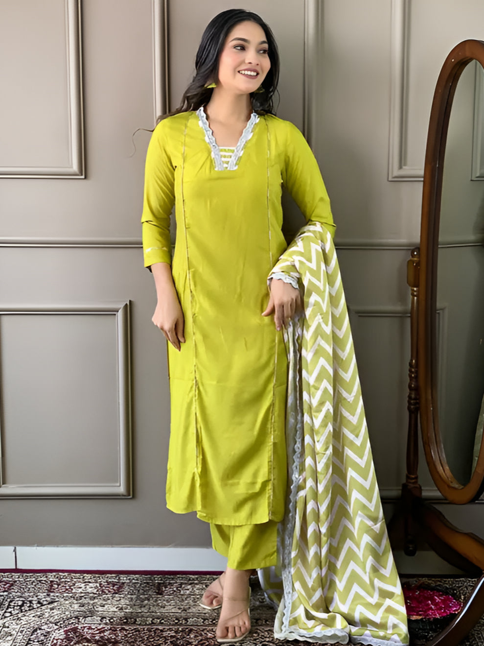 Women Embroidered Viscose Silk Blend kurta Pant Dupatta set