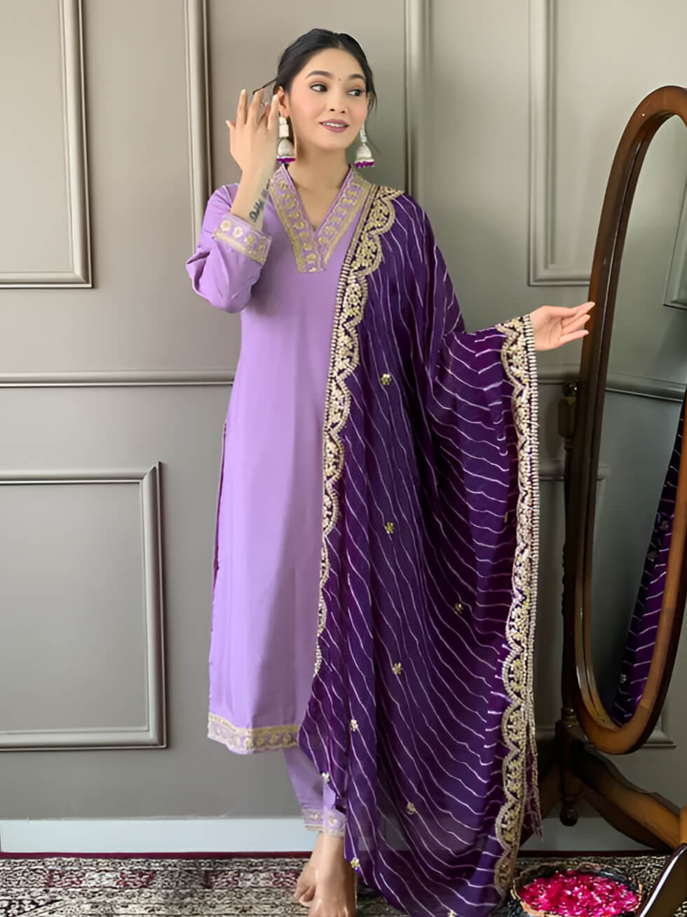 Women Embroidered Viscose Silk Blend kurta Pant Dupatta set
