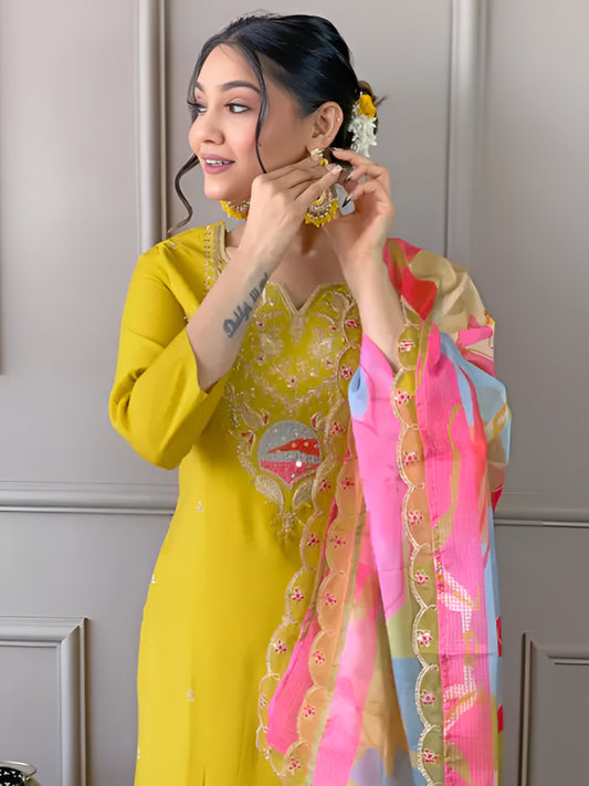 Women Embroidered Straight Kurta Set