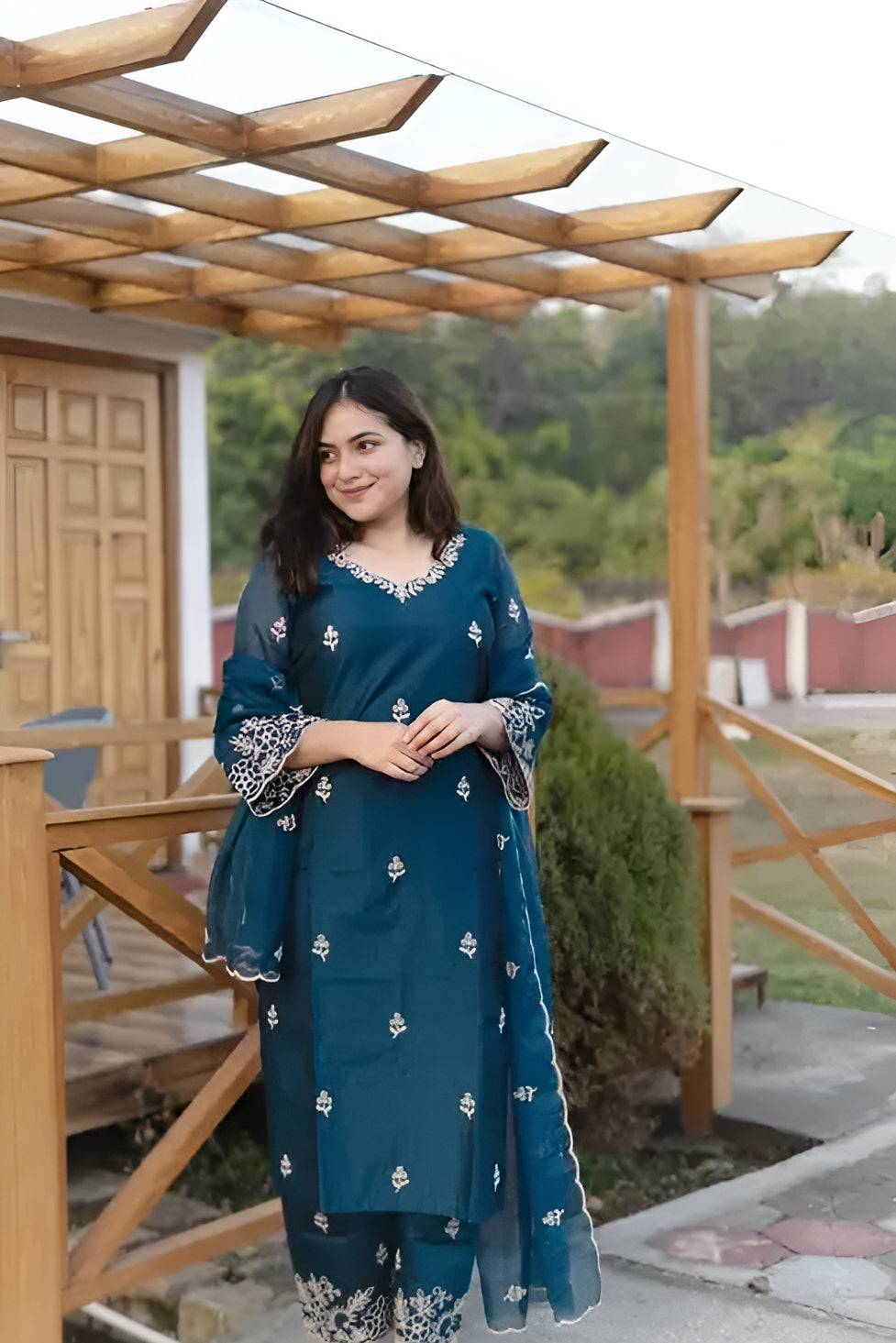 Chanderi Embroidered Suit Set