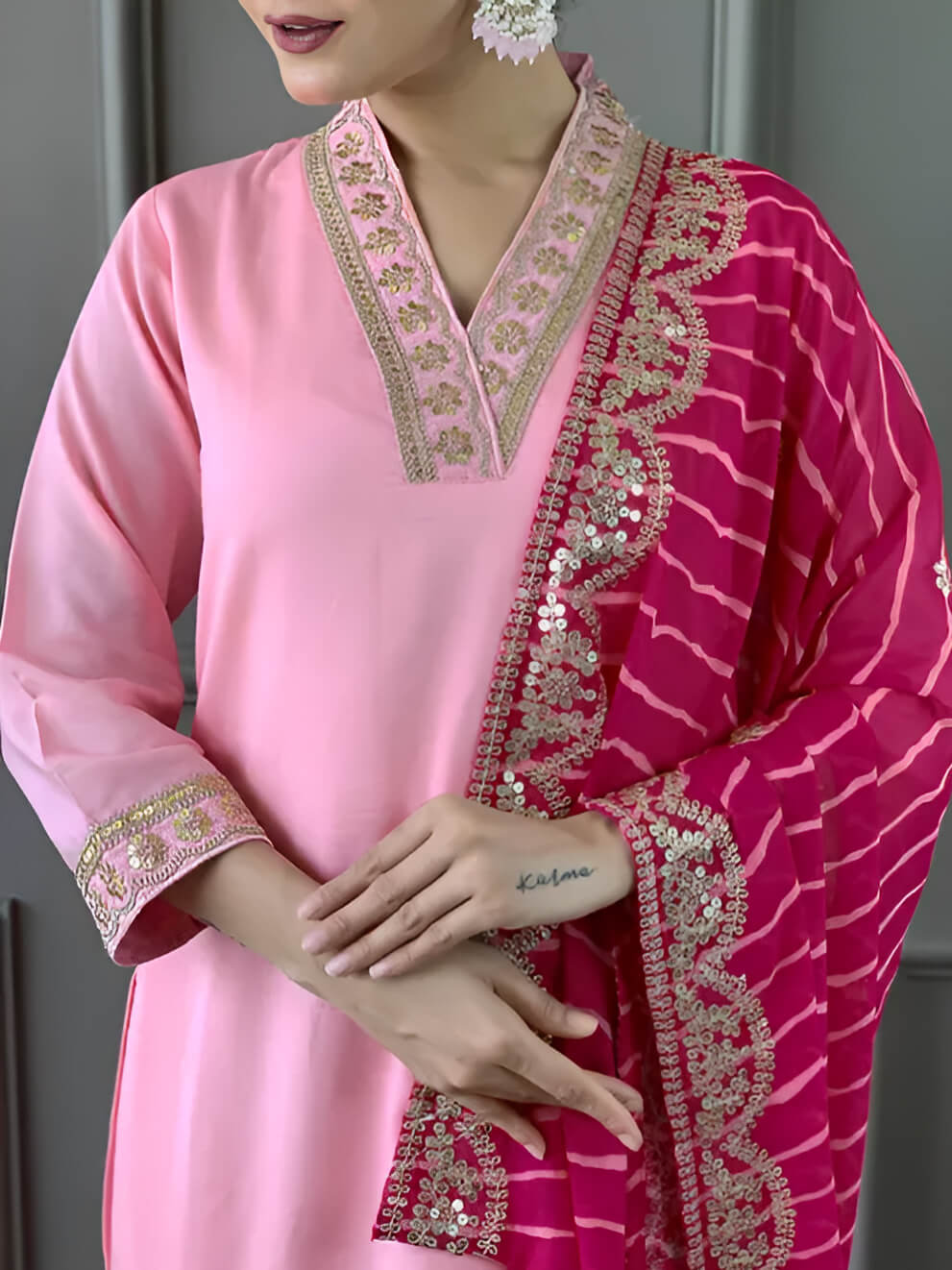 Women Embroidered Viscose Silk Blend kurta Pant Dupatta set
