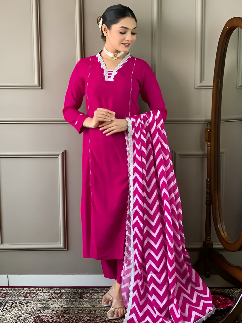 Women Embroidered Viscose Silk Blend kurta Pant Dupatta set