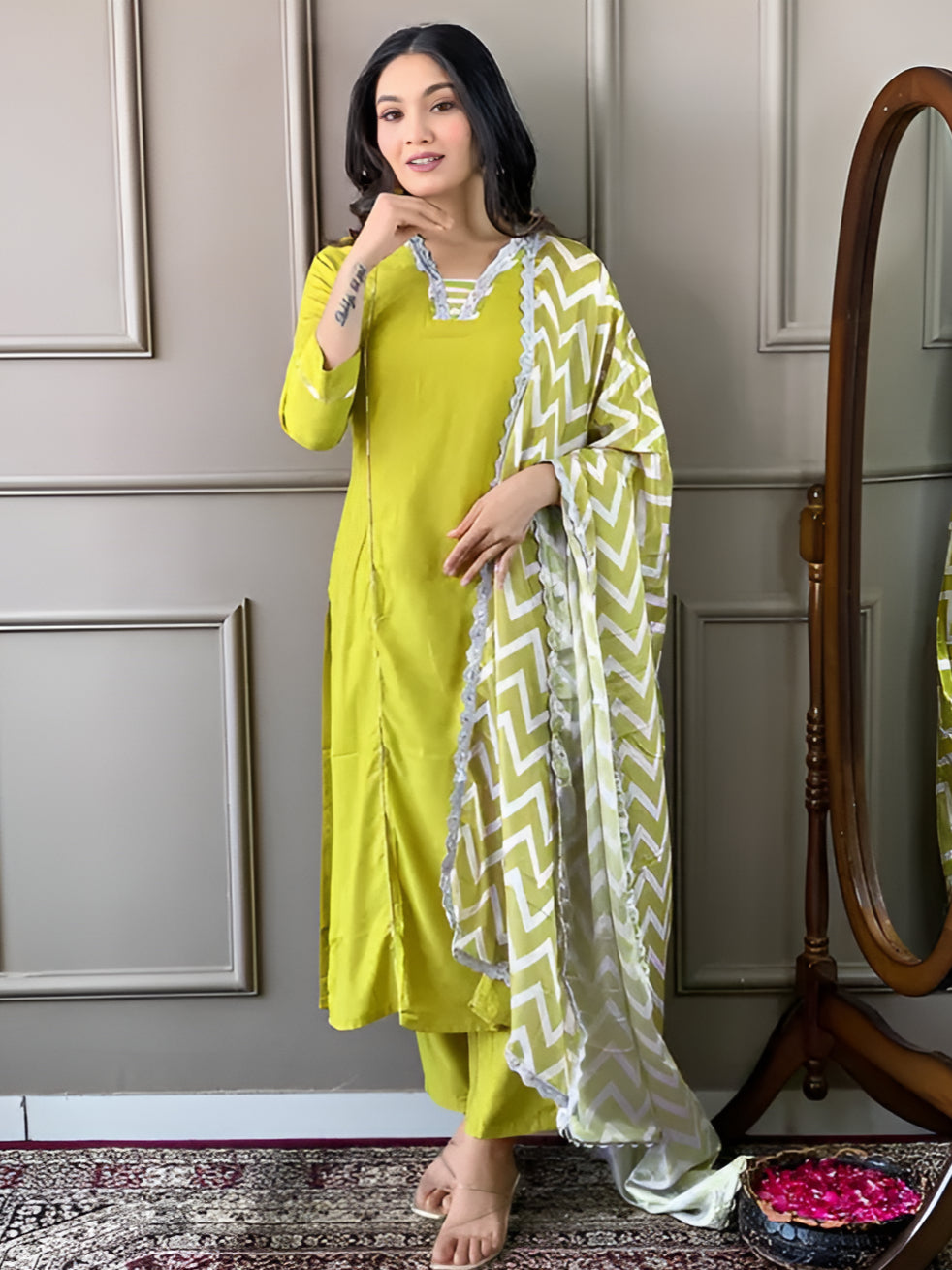 Women Embroidered Viscose Silk Blend kurta Pant Dupatta set