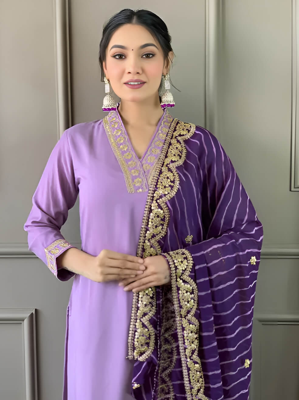 Women Embroidered Viscose Silk Blend kurta Pant Dupatta set