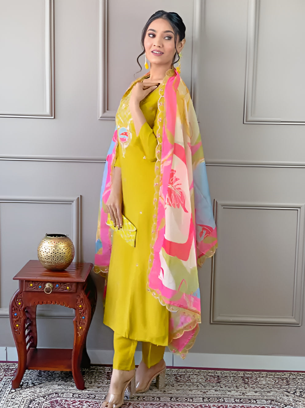 Women Embroidered Straight Kurta Set