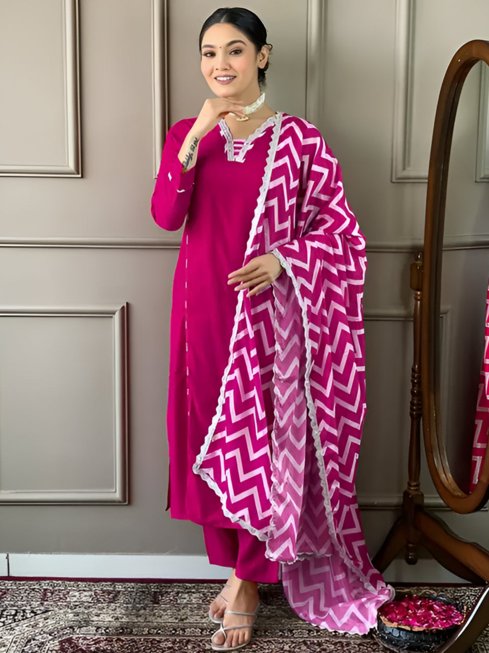 Women Embroidered Viscose Silk Blend kurta Pant Dupatta set