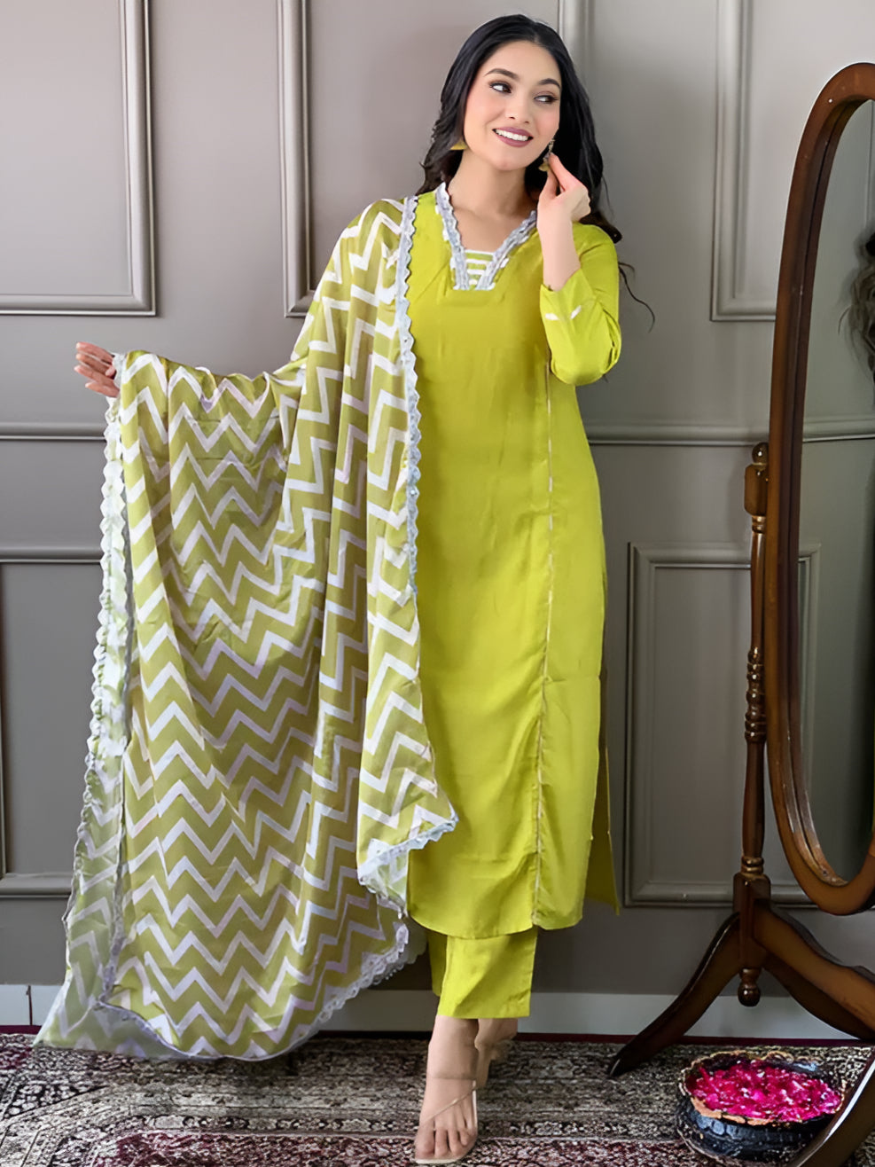Women Embroidered Viscose Silk Blend kurta Pant Dupatta set