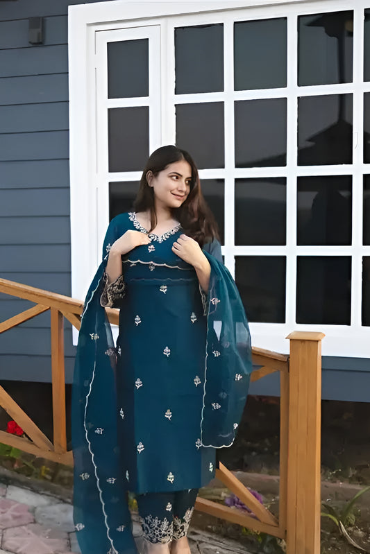 Chanderi Embroidered Suit Set