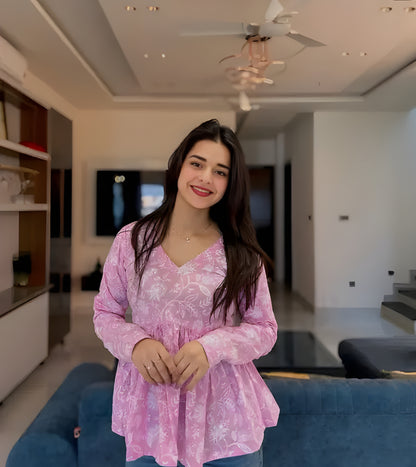 Charming Pink V-Neck Kurti Top – Casual & Everyday Wear