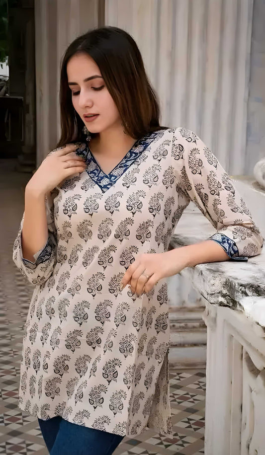 Women Printed Pure Cottan Short Kurta