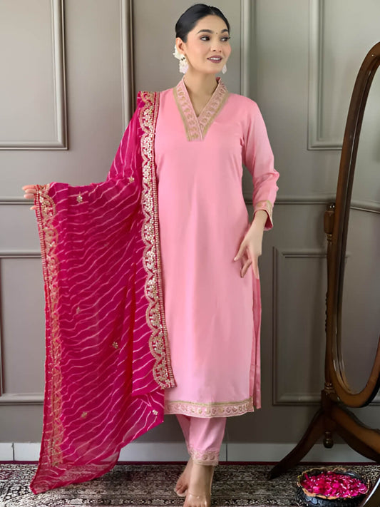 Women Embroidered Viscose Silk Blend kurta Pant Dupatta set