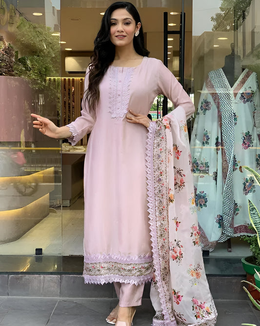 Women's Viscose Chanderi Silk Embroidered kurta pant with Dupatta Sets