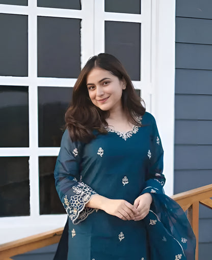 Chanderi Embroidered Suit Set