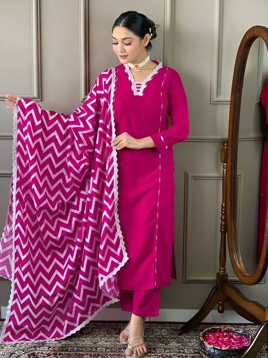 Women Embroidered Viscose Silk Blend kurta Pant Dupatta set
