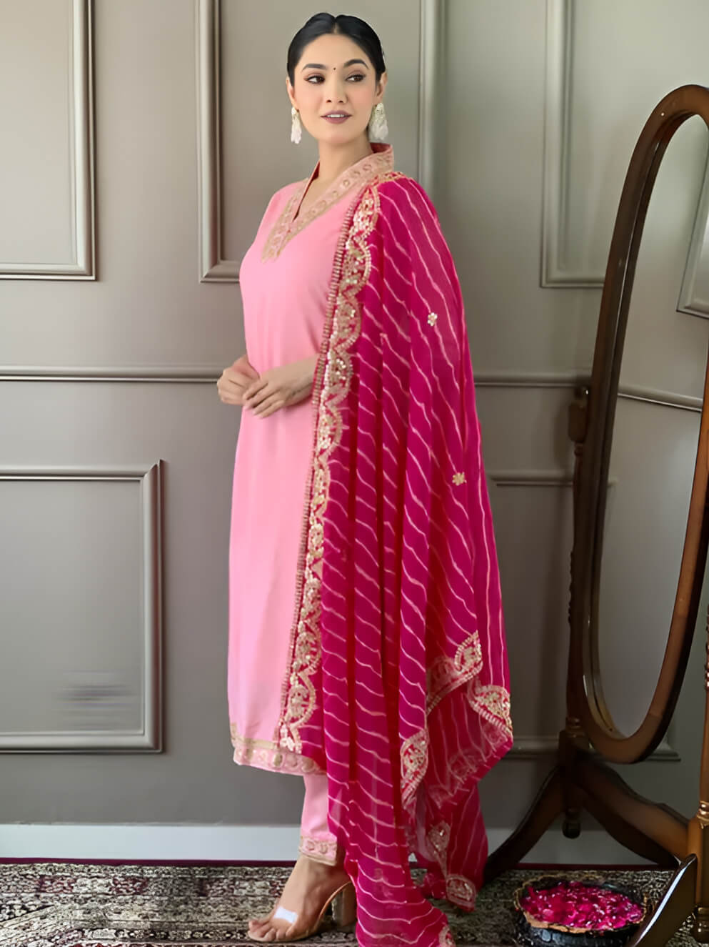 Women Embroidered Viscose Silk Blend kurta Pant Dupatta set