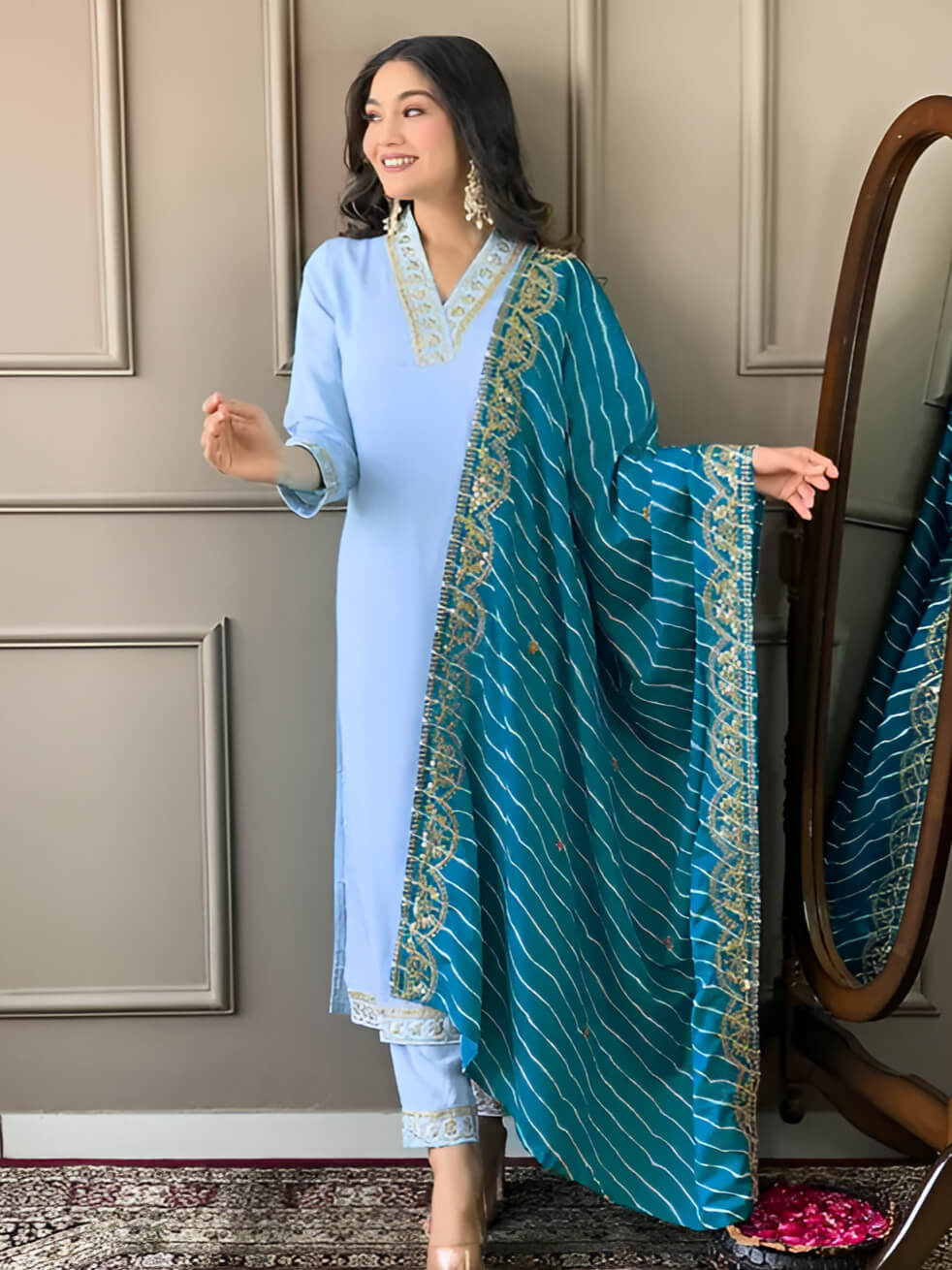 Women Embroidered Viscose Silk Blend kurta Pant Dupatta set